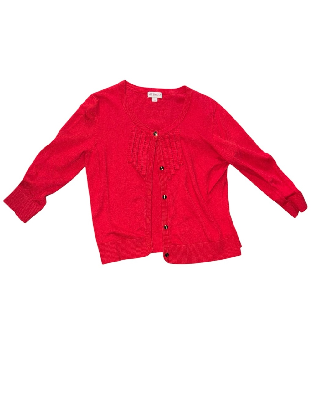 Red Short-Sleeve Cardigan with Decorative Pleats